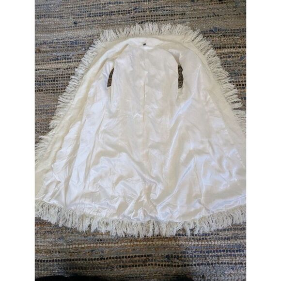 Penny Lane Coat Oatmeal Fuzzy Open Vest Sleeveless Women's S Festival Coquette - Picture 8 of 10